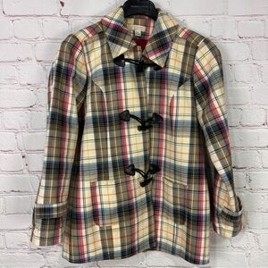 Vintage woman’s plaid  toggle coat size medium black pink Fuscia Cottagecore